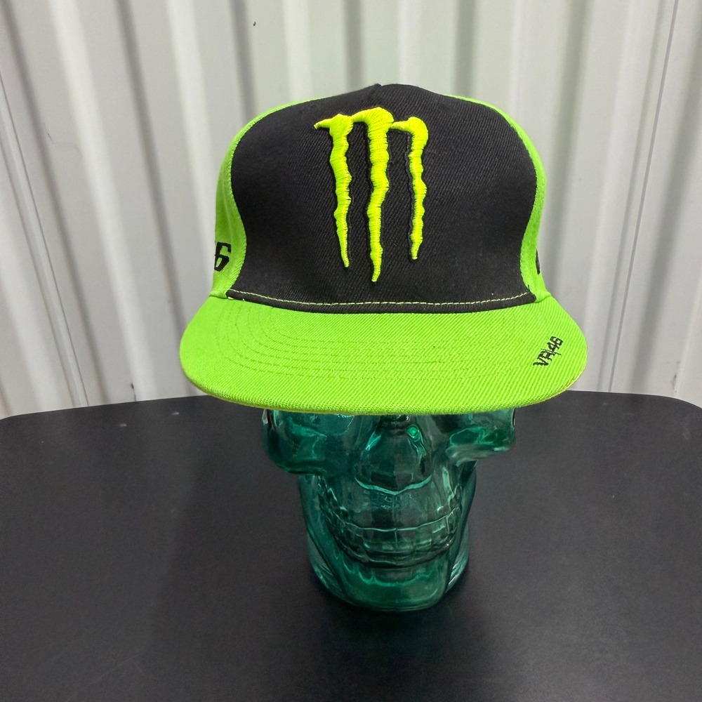 Monster Energy Hat Men OSFM VR46 Yamaha Factory Racing Black Green MotoGP EUC